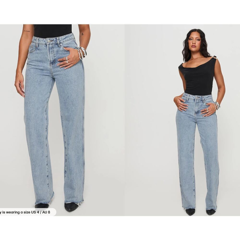 Princess Polly Karlina High Rise Straight Leg Jeans in Light Wash, sz 2